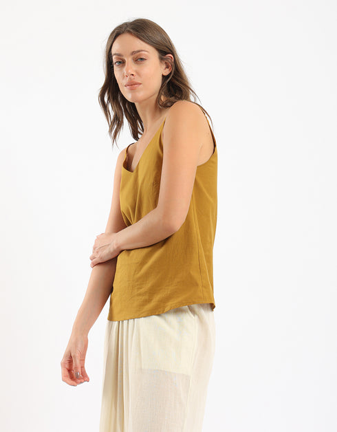 Top in cotton thin straps with a V-neckline
